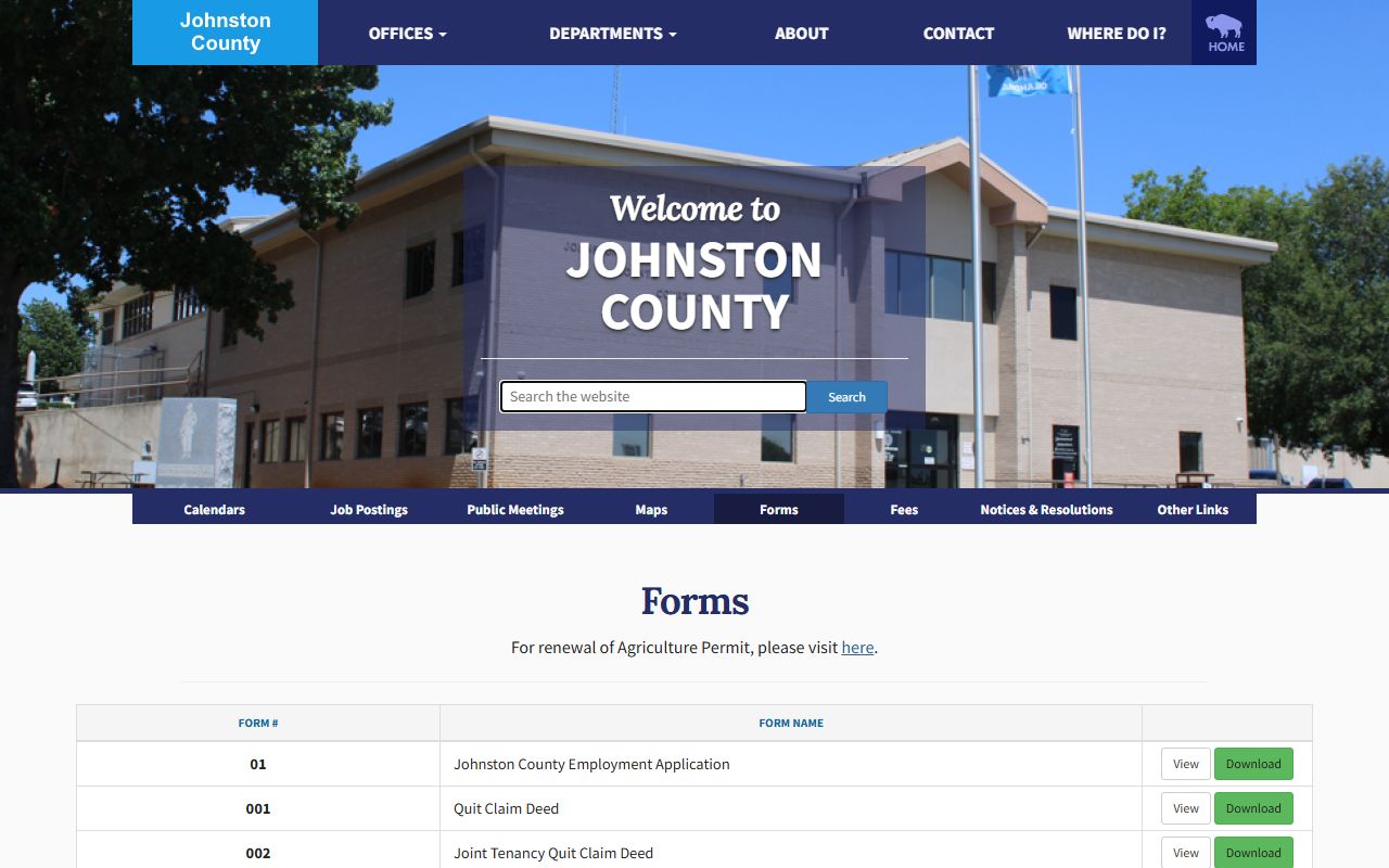 Johnston County official forms page used alongside Court Clerk records requests