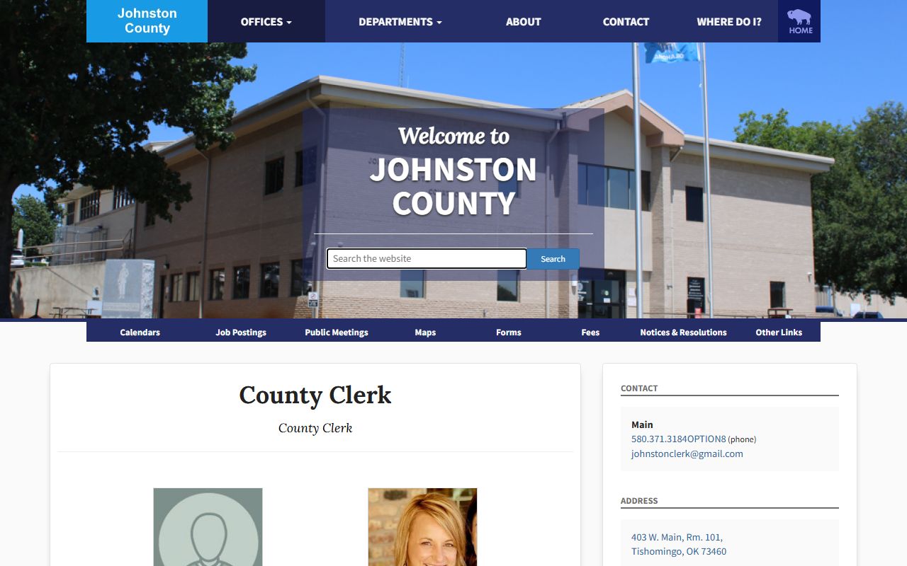 Johnston County County Clerk page contrasted with Court Clerk records duties