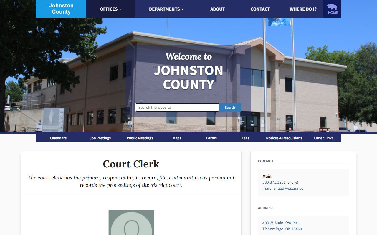 Johnston County Court Clerk official page listing District Court records duties