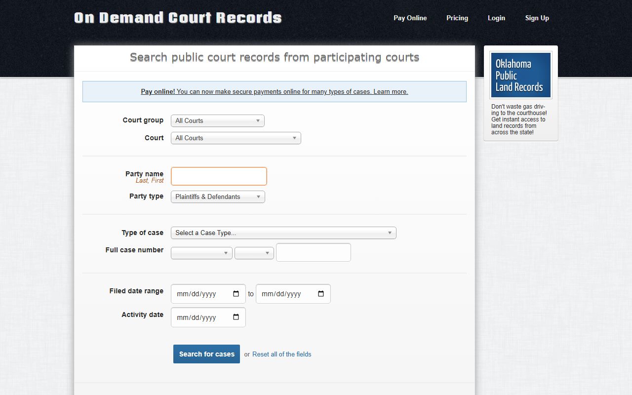 ODCR portal used to search Johnston County court records
