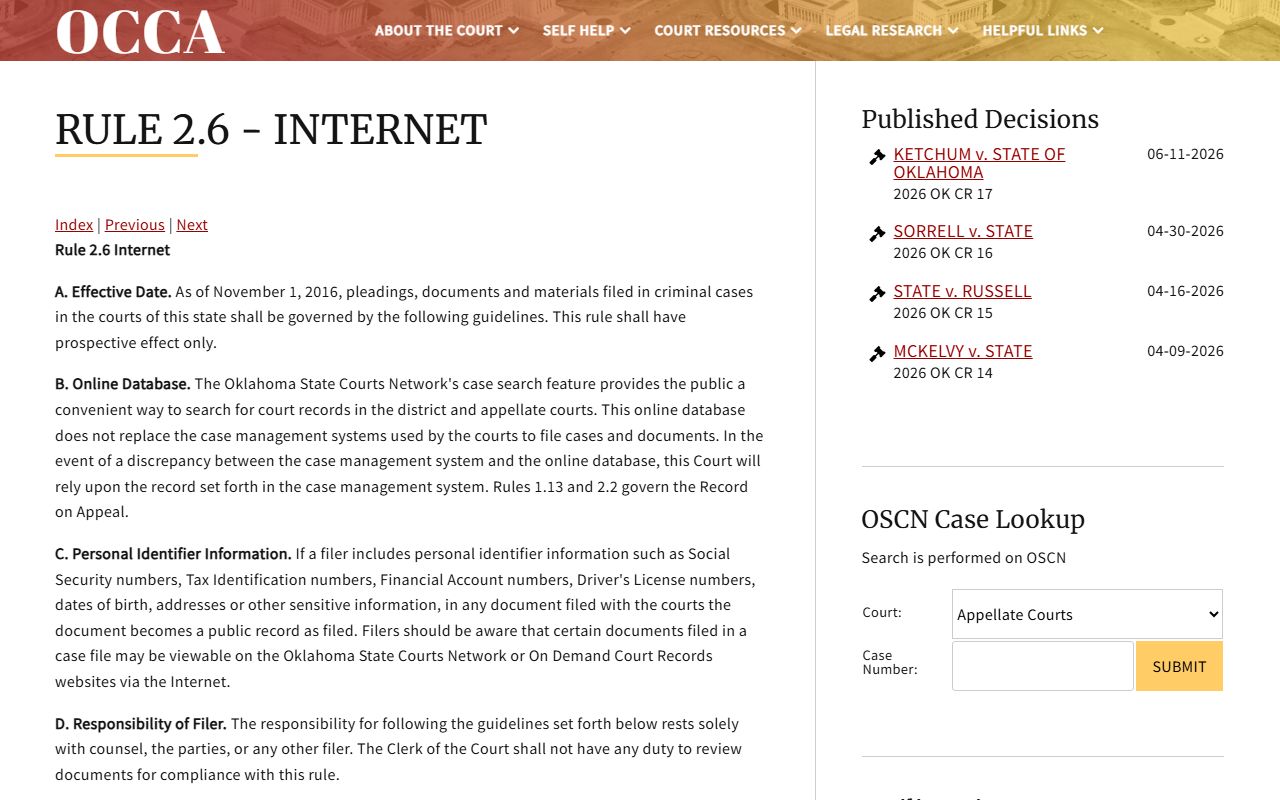 Rule 2.6 governing online Johnston County court records access