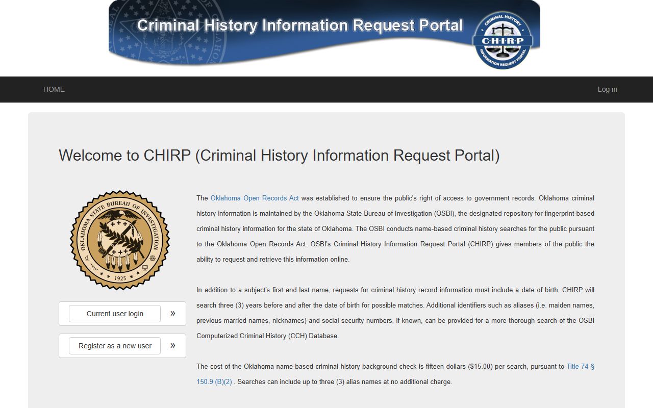 Johnston County criminal court records and the OSBI CHIRP statewide criminal history portal