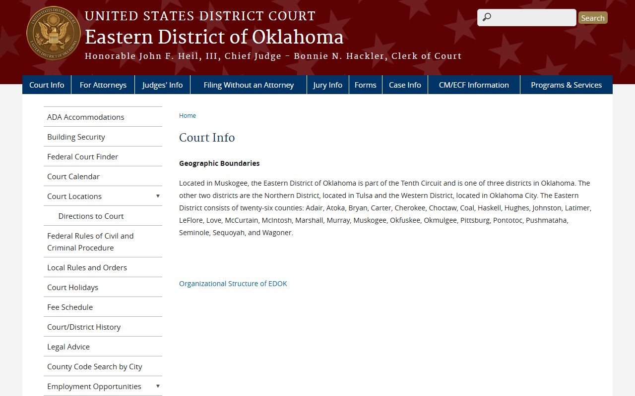 Johnston County area Eastern District of Oklahoma federal court information page