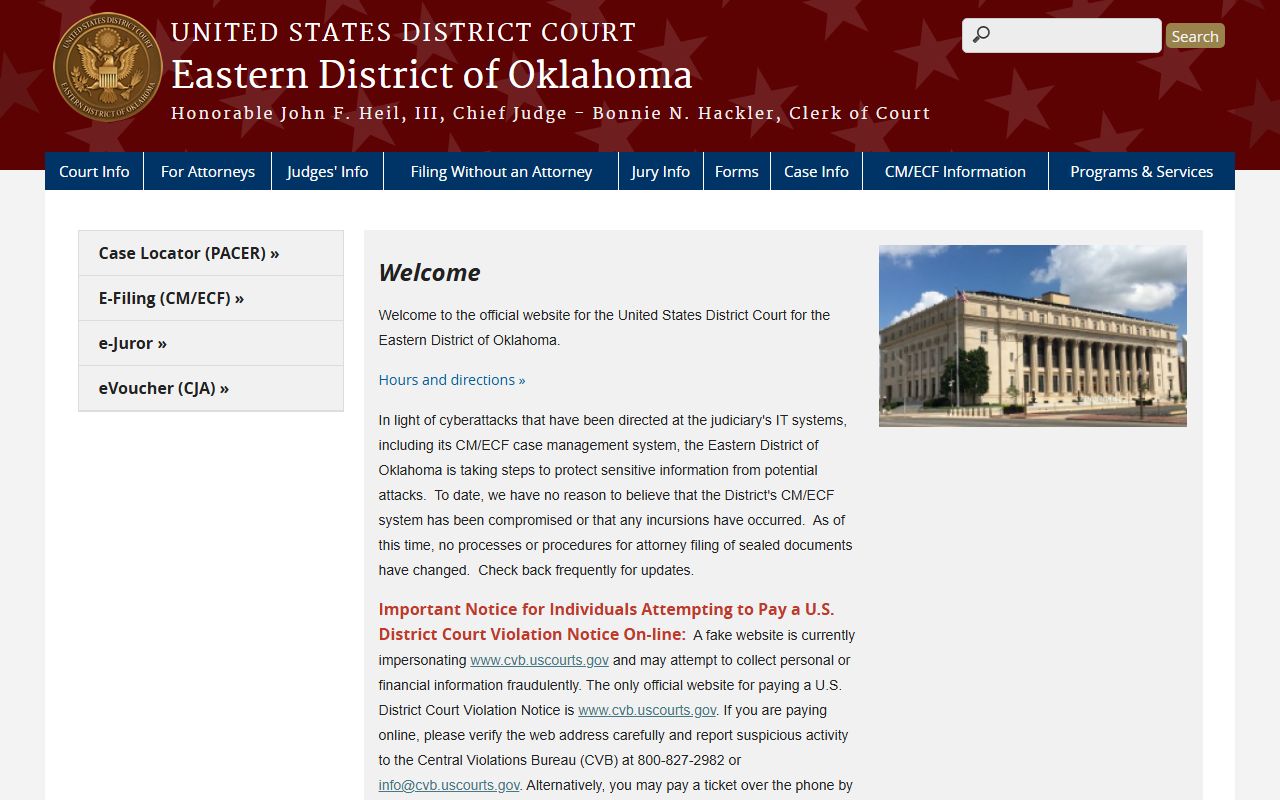 Johnston County area U.S. District Court Eastern District of Oklahoma records page