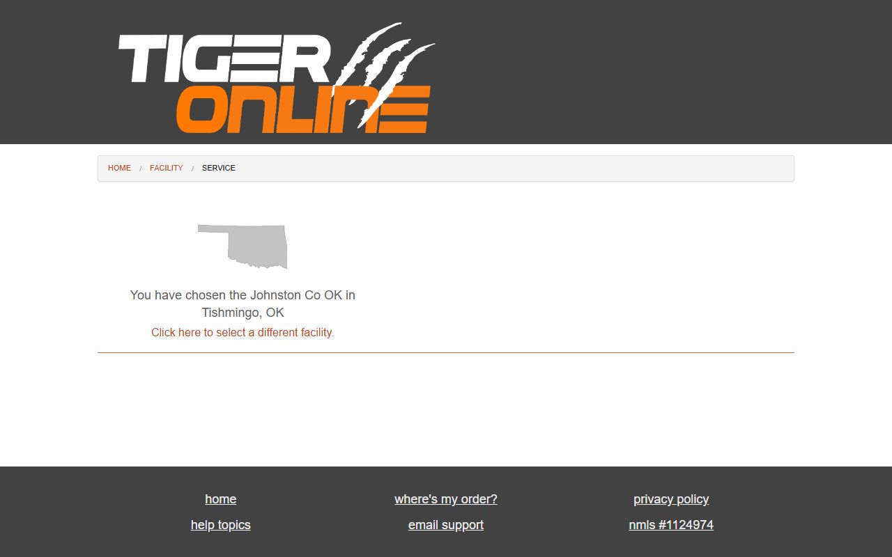 Tiger Commissary page for Johnston County jail inmate accounts