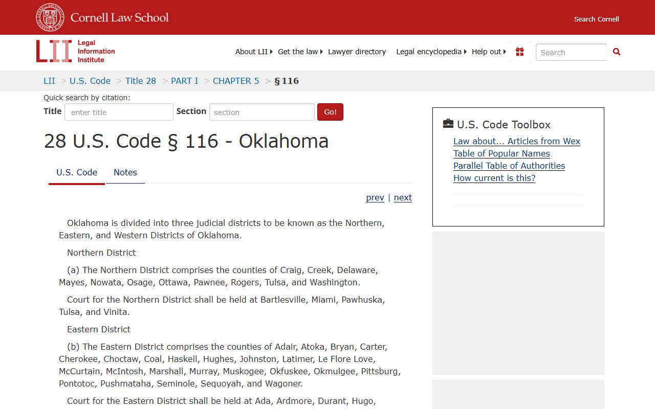 Federal district placement for Johnston County Oklahoma court records