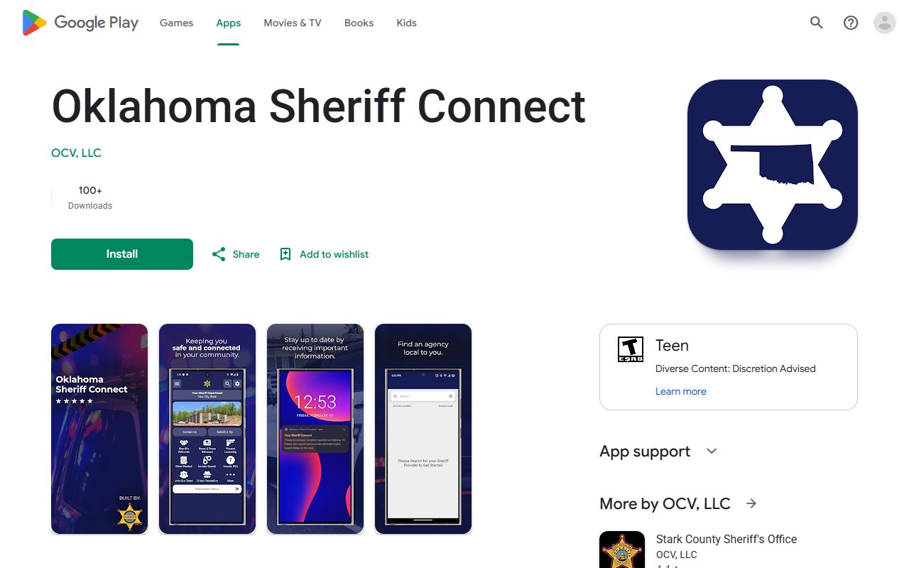 Oklahoma Sheriff Connect app referenced on the Johnston County marriage and divorce records page